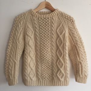 Vintage Wool Fisherman Sweater Ivory Cable Knit